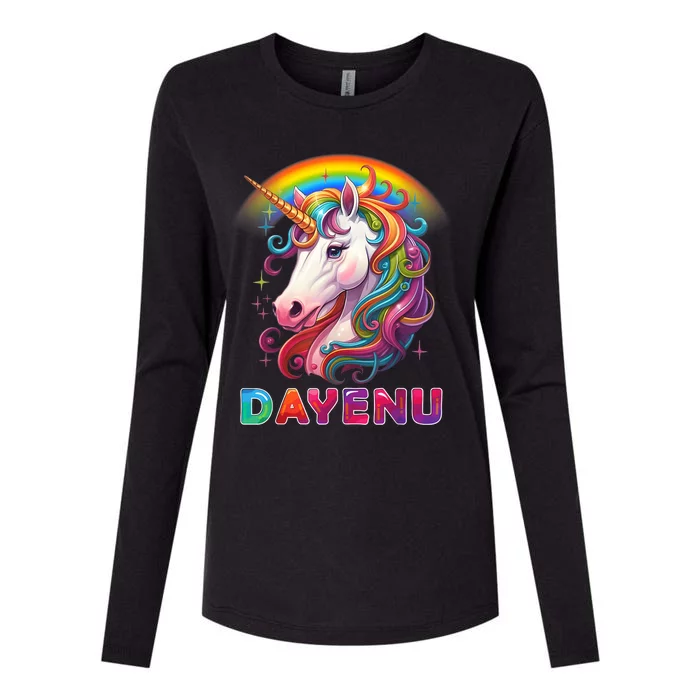 Unicorn Dayenu Passover Matzah Four Cups Womens Cotton Relaxed Long Sleeve T-Shirt