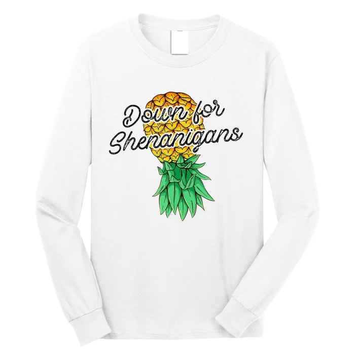 Upside Down Pineapple Down For Shenanigans Funny Swinger Long Sleeve Shirt