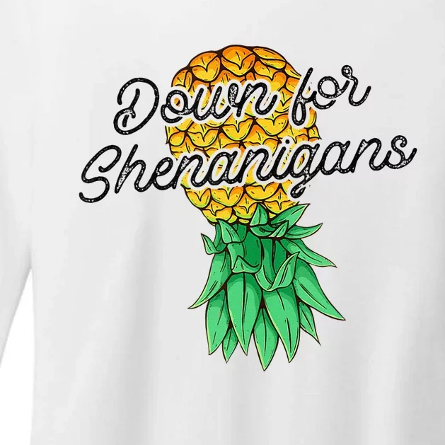 Upside Down Pineapple Down For Shenanigans Funny Swinger Womens CVC Long Sleeve Shirt