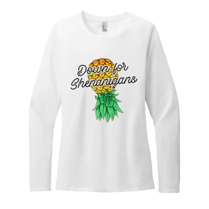 Upside Down Pineapple Down For Shenanigans Funny Swinger Womens CVC Long Sleeve Shirt