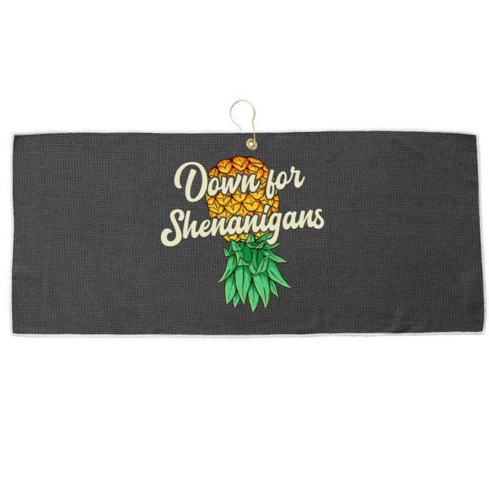 Upside Down Pineapple Down For Shenanigans Funny Swinger Large Microfiber Waffle Golf Towel