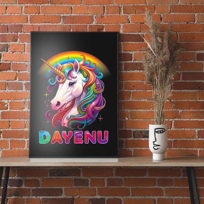 Unicorn Dayenu Passover Matzah Four Cups Poster