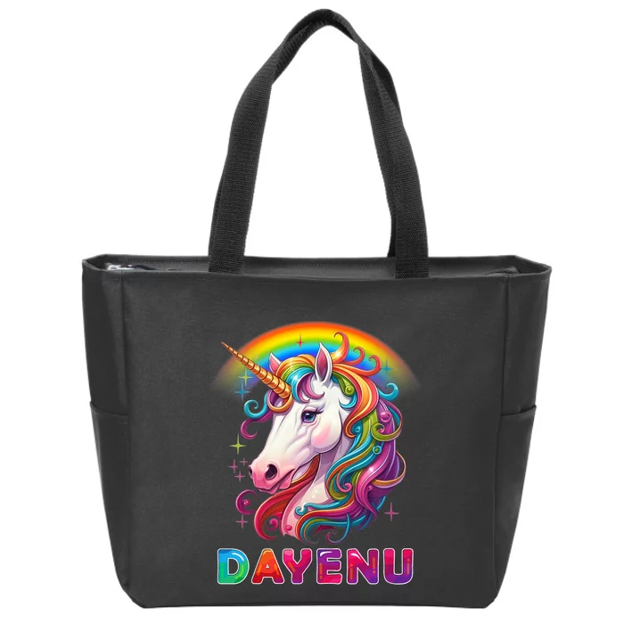 Unicorn Dayenu Passover Matzah Four Cups Zip Tote Bag