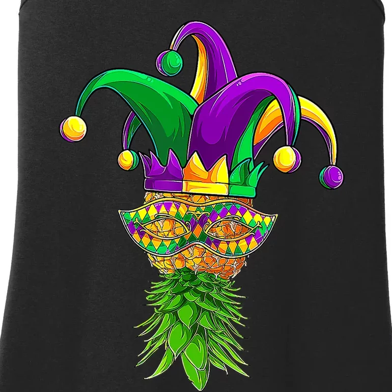 Upside Down Pineapple Mask Mardi Gras Ladies Essential Tank