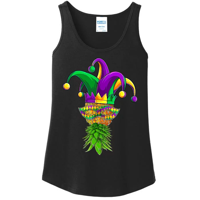 Upside Down Pineapple Mask Mardi Gras Ladies Essential Tank