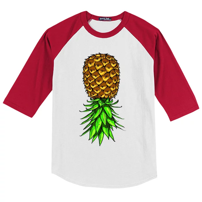 Upside Down Pineapple Gift Tropical Swinger Party Gift Kids Colorblock Raglan Jersey