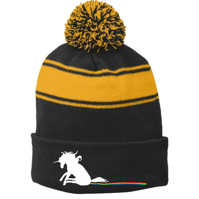 Unicorn Dragging Rainbows- Funny Adults Gifts Stripe Pom Pom Beanie