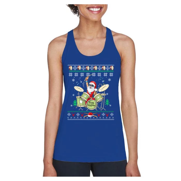 Ugly Drumming Santa Player Drums Funny Drummer Christmas Gift Women's Racerback Tank