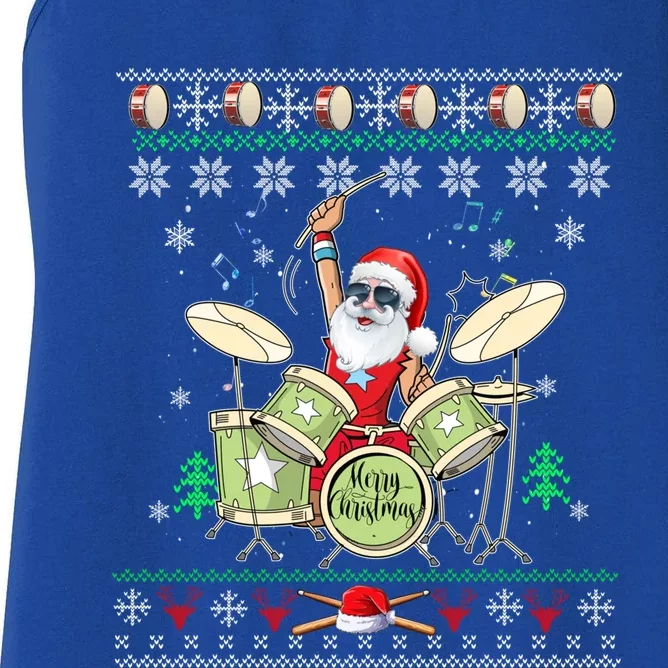 Ugly Drumming Santa Player Drums Funny Drummer Christmas Gift Women's Racerback Tank