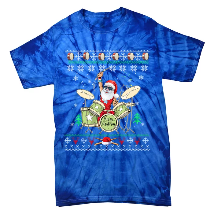 Ugly Drumming Santa Player Drums Funny Drummer Christmas Gift Tie-Dye T-Shirt