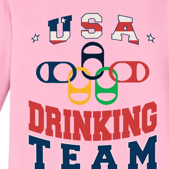 Usa Drinking Team Beer Party Memorial Day American Flag Baby Long Sleeve Bodysuit