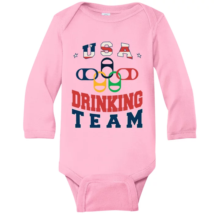 Usa Drinking Team Beer Party Memorial Day American Flag Baby Long Sleeve Bodysuit