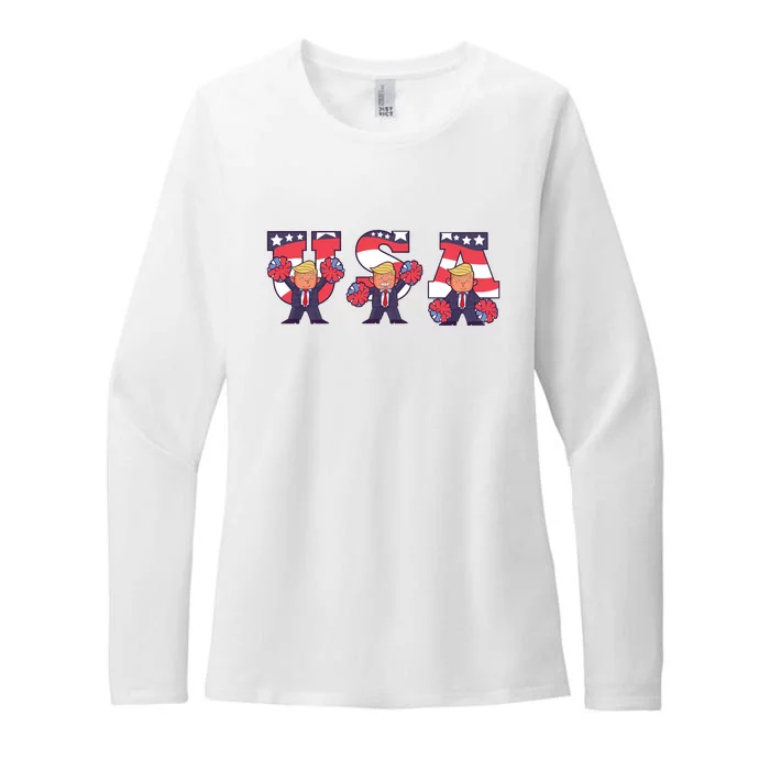 USA Donald Trump Cheer Cartoon Womens CVC Long Sleeve Shirt