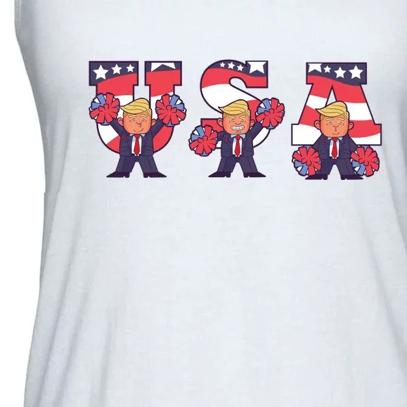 USA Donald Trump Cheer Cartoon Ladies Essential Flowy Tank