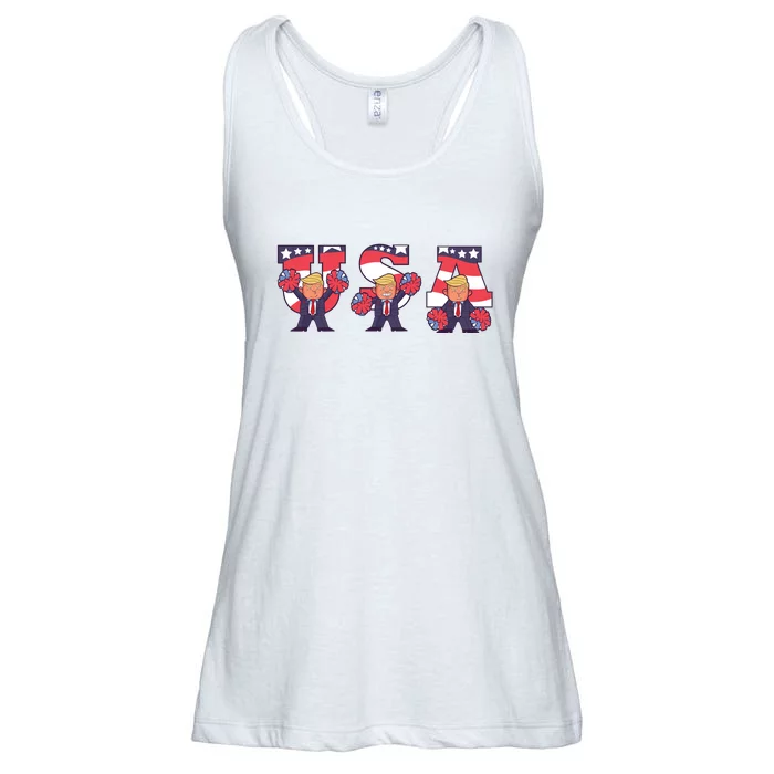 USA Donald Trump Cheer Cartoon Ladies Essential Flowy Tank