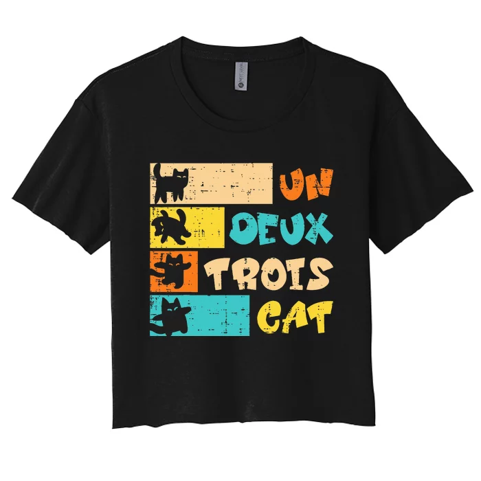 Un Deux Trois Cat French Retro Women's Crop Top Tee