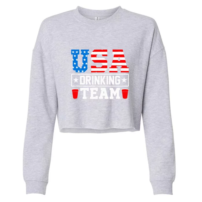 USA Drinking Team Funny Drinking Beer Lover Gift Cropped Pullover Crew