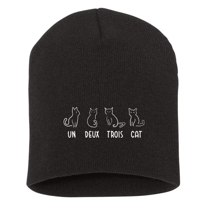 Un Deux Trois Cat Gift Funny French Pet Animal Joke Quote Short Acrylic Beanie