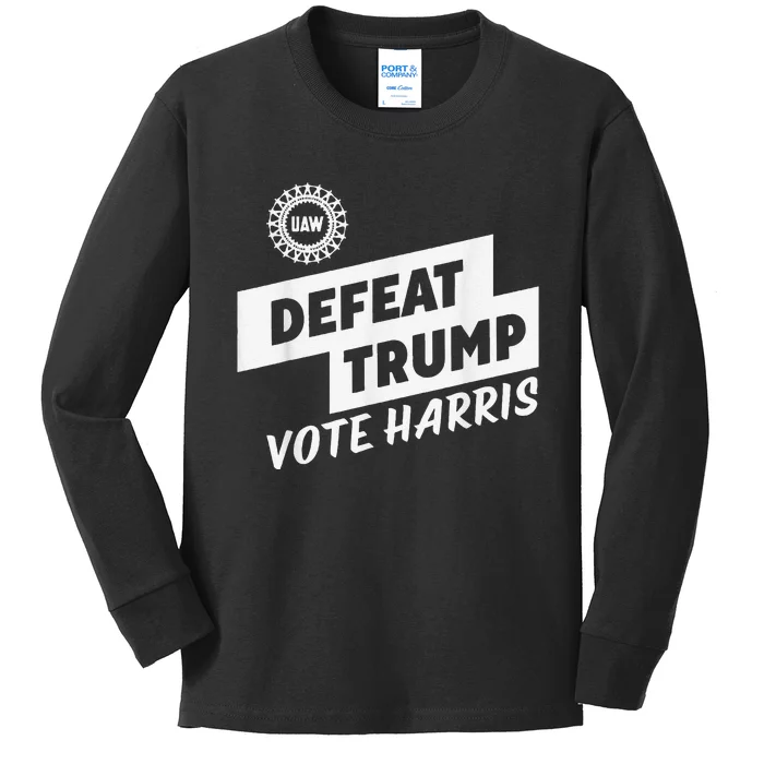 Uaw Defeat Trump Is A Scap Vote Harris Kids Long Sleeve Shirt