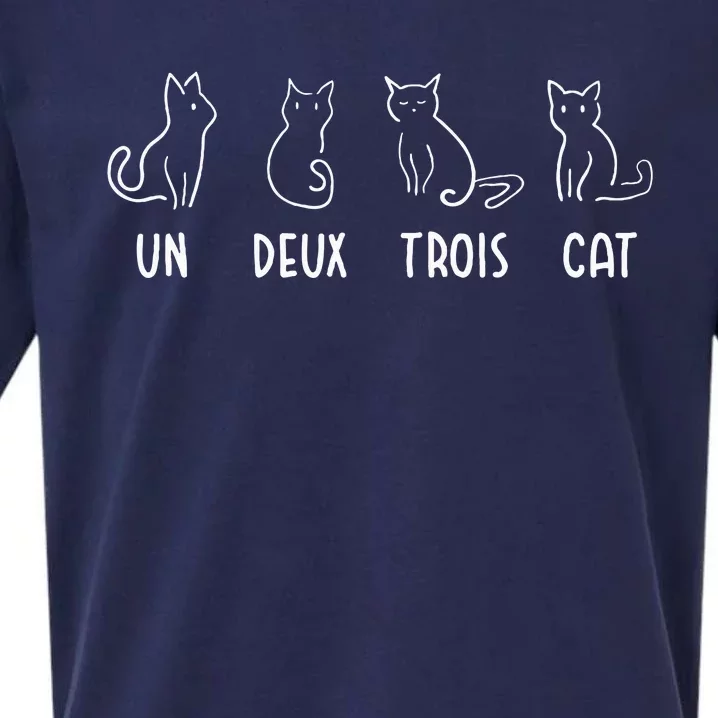 Un Deux Trois Cat Gift Funny French Pet Animal Joke Quote Sueded Cloud Jersey T-Shirt