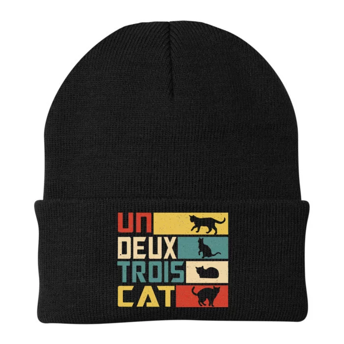 Un Deux Trois Cat Funny French Pun Funny Cat Knit Cap Winter Beanie