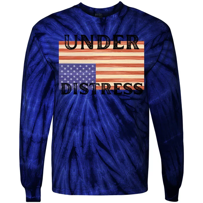 Under Distress Upside Down American Flag USA Tie-Dye Long Sleeve Shirt