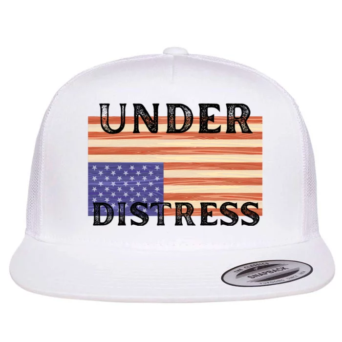 Under Distress Upside Down American Flag USA Flat Bill Trucker Hat