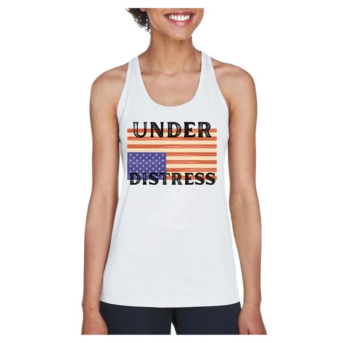 Under Distress Upside Down American Flag USA Women's Racerback Tank