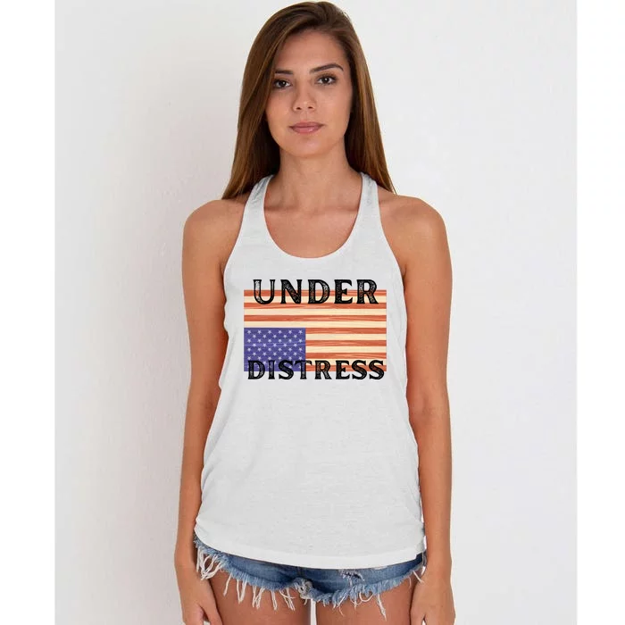 Under Distress Upside Down American Flag USA Women's Knotted Racerback Tank