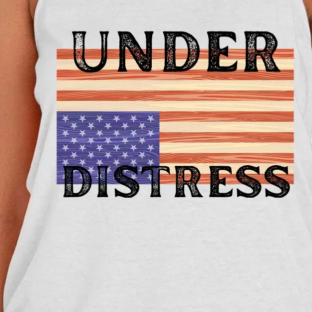 Under Distress Upside Down American Flag USA Women's Knotted Racerback Tank