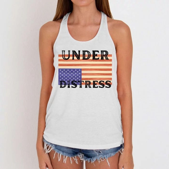 Under Distress Upside Down American Flag USA Women's Knotted Racerback Tank