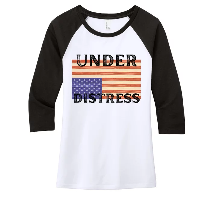 Under Distress Upside Down American Flag USA Women's Tri-Blend 3/4-Sleeve Raglan Shirt