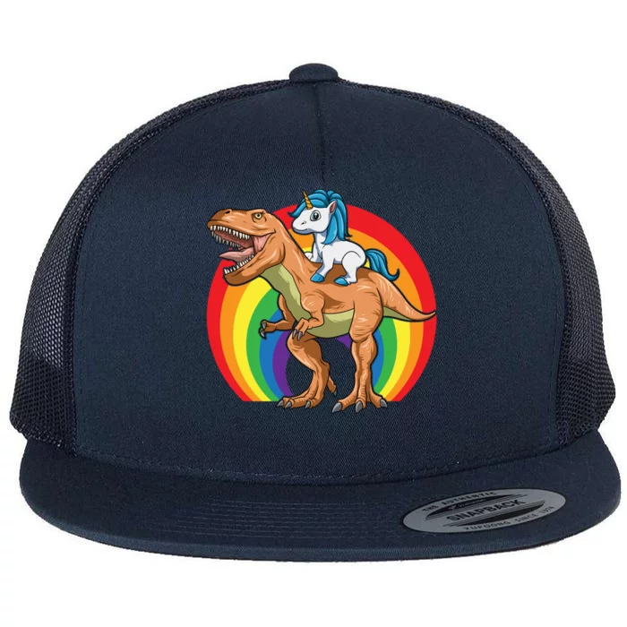 Unicorn Dinosaur Unicorn Riding Dinosaur Trex Cute Gift Flat Bill Trucker Hat