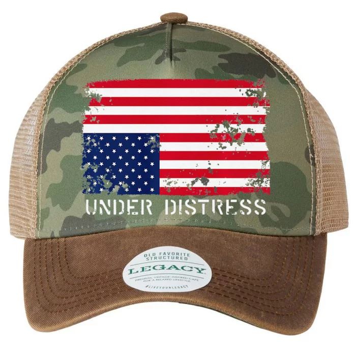 Under Distress Upsidedown American Flag Premium Legacy Tie Dye Trucker Hat