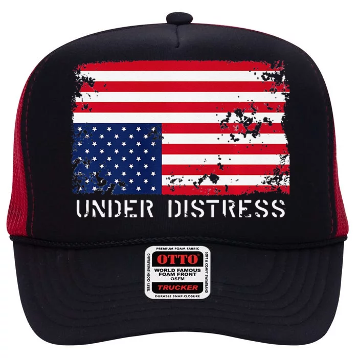 Under Distress Upsidedown American Flag Premium High Crown Mesh Trucker Hat