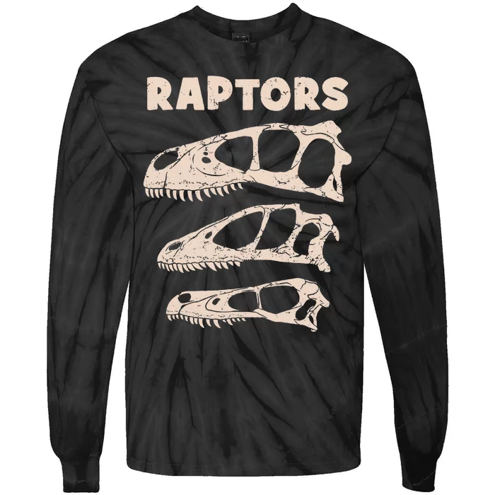 Utahraptor Deinonychus Velociraptor Skull Fossil Hunter Tie-Dye Long Sleeve Shirt