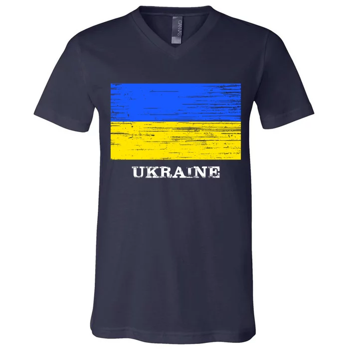 Ukraine Distressed Vintage World Flag Nationality Ukrainian Pride V-Neck T-Shirt