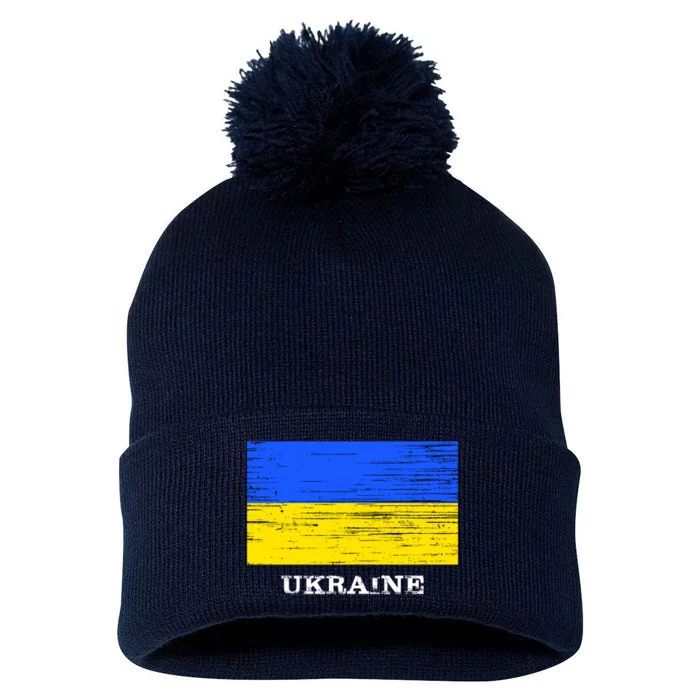 Ukraine Distressed Vintage World Flag Nationality Ukrainian Pride Pom Pom 12in Knit Beanie