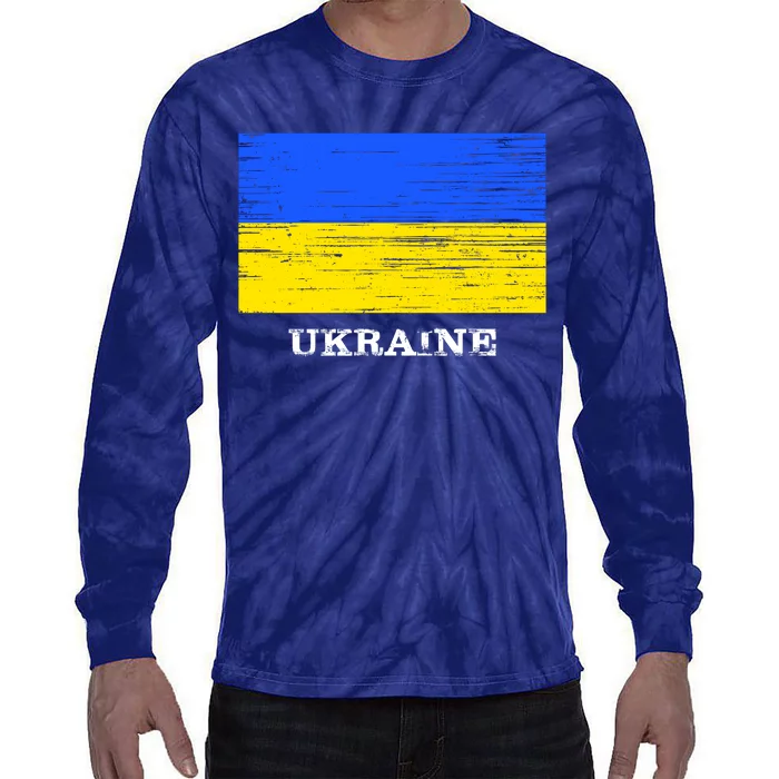 Ukraine Distressed Vintage World Flag Nationality Ukrainian Pride Tie-Dye Long Sleeve Shirt