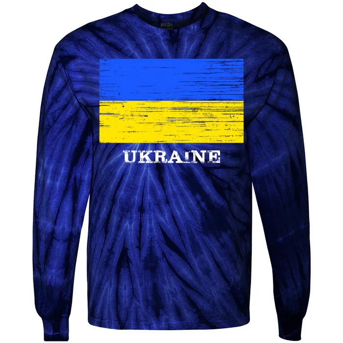 Ukraine Distressed Vintage World Flag Nationality Ukrainian Pride Tie-Dye Long Sleeve Shirt