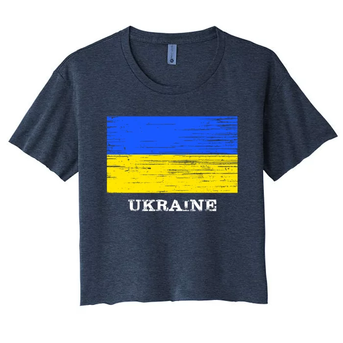 Ukraine Distressed Vintage World Flag Nationality Ukrainian Pride Women's Crop Top Tee