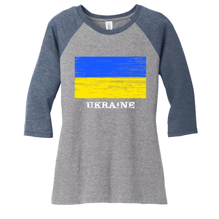 Ukraine Distressed Vintage World Flag Nationality Ukrainian Pride Women's Tri-Blend 3/4-Sleeve Raglan Shirt