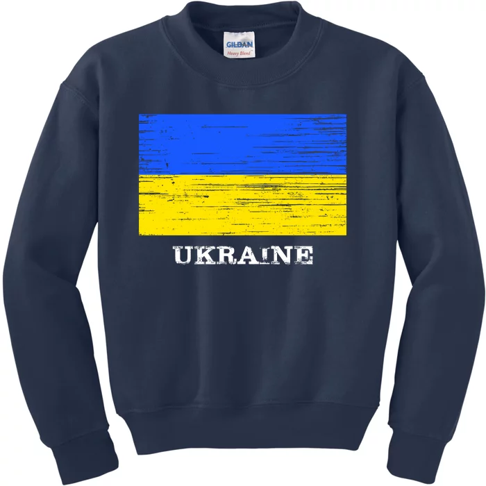 Ukraine Distressed Vintage World Flag Nationality Ukrainian Pride Kids Sweatshirt