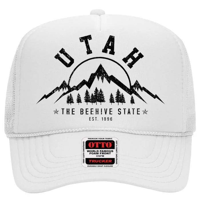 Utah Est. 1896 State Vintage Mountains Nature Outdoor Gift High Crown Mesh Trucker Hat