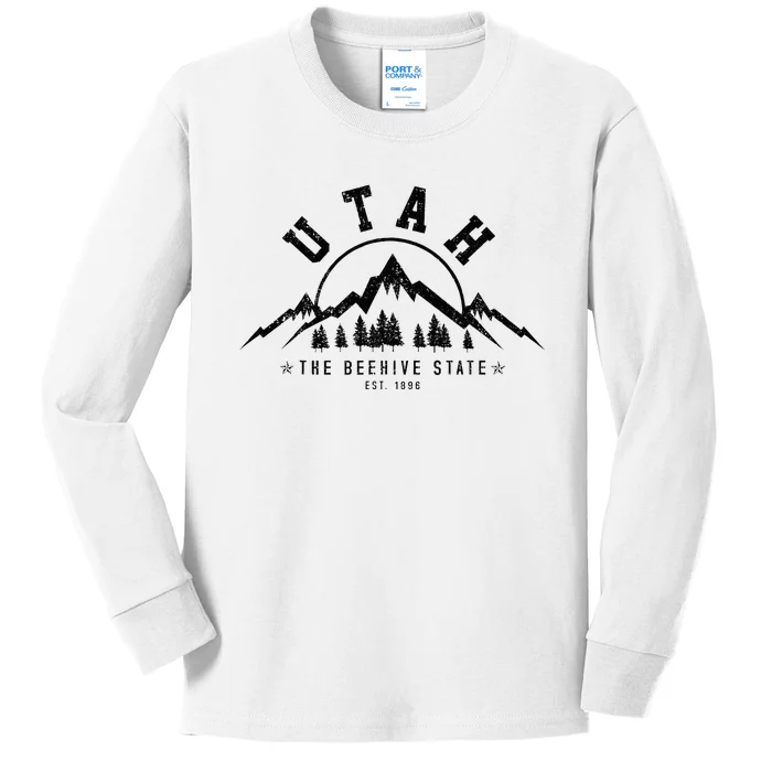 Utah Est. 1896 State Vintage Mountains Nature Outdoor Gift Kids Long Sleeve Shirt