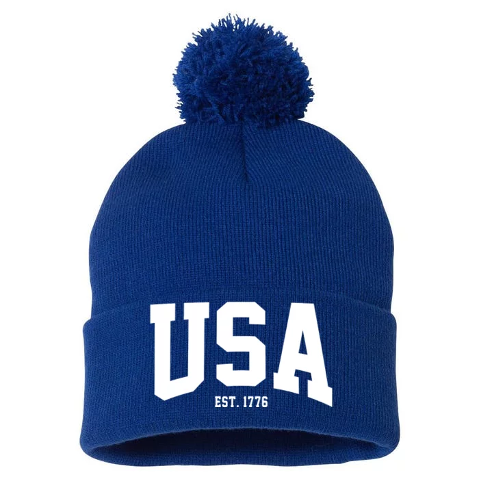 Usa Est 1776 Pom Pom 12in Knit Beanie