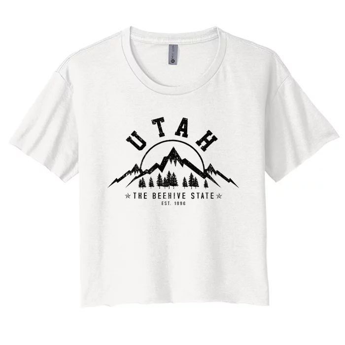 Utah Est. 1896 State Vintage Mountains Nature Outdoor Gift Women's Crop Top Tee