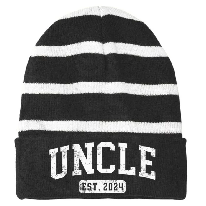 Uncle Est 2024 Promoted To Uncle Announcement Striped Beanie with Solid Band