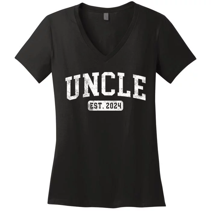 Uncle Est 2024 Promoted To Uncle Announcement Women's V-Neck T-Shirt