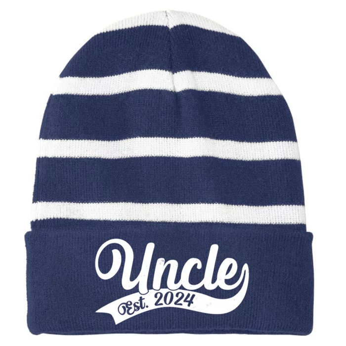 Uncle Est. 2024 New Baby Niece Nephew Striped Beanie with Solid Band